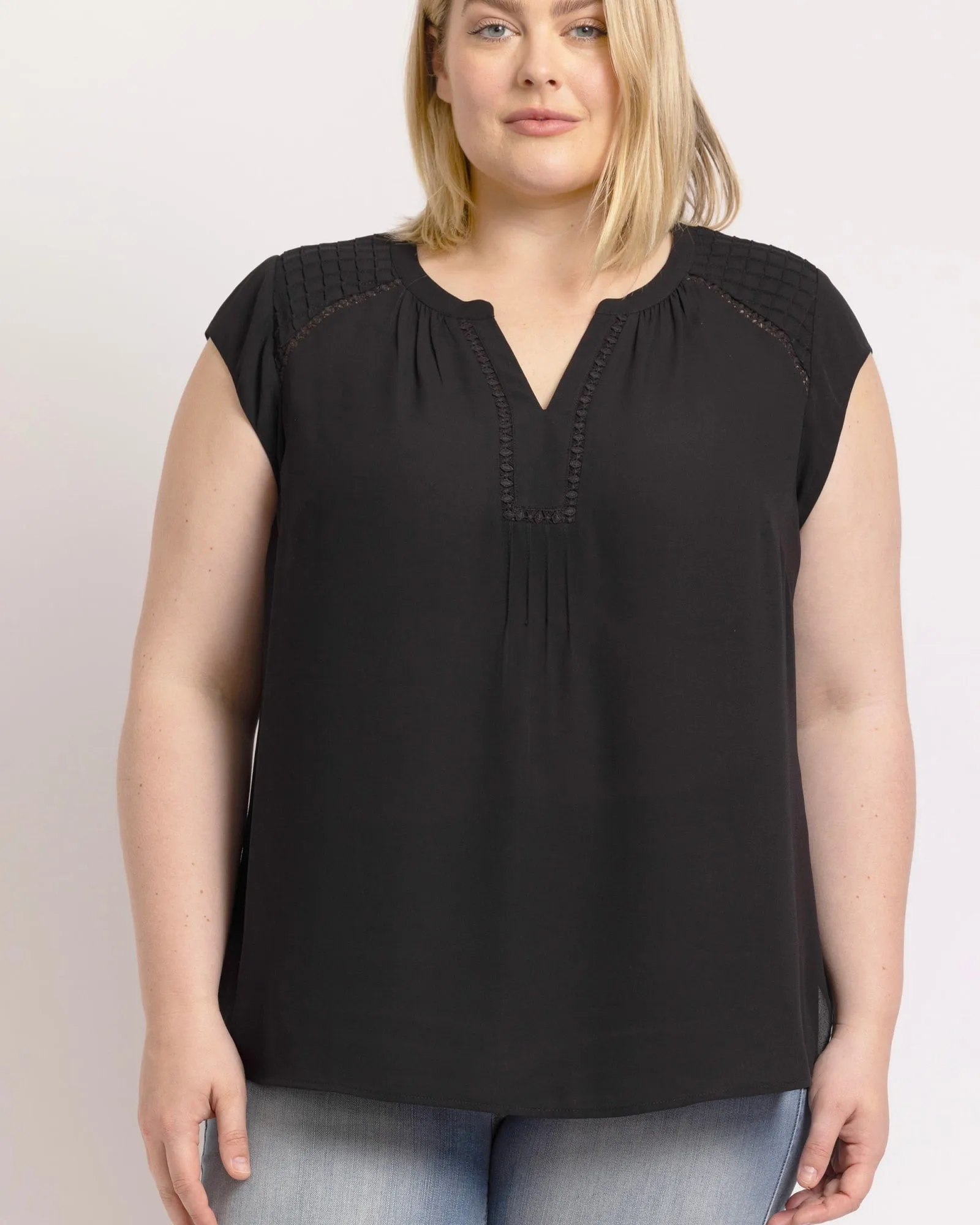 Adalee Cap Sleeve Top with Lace | BLACK