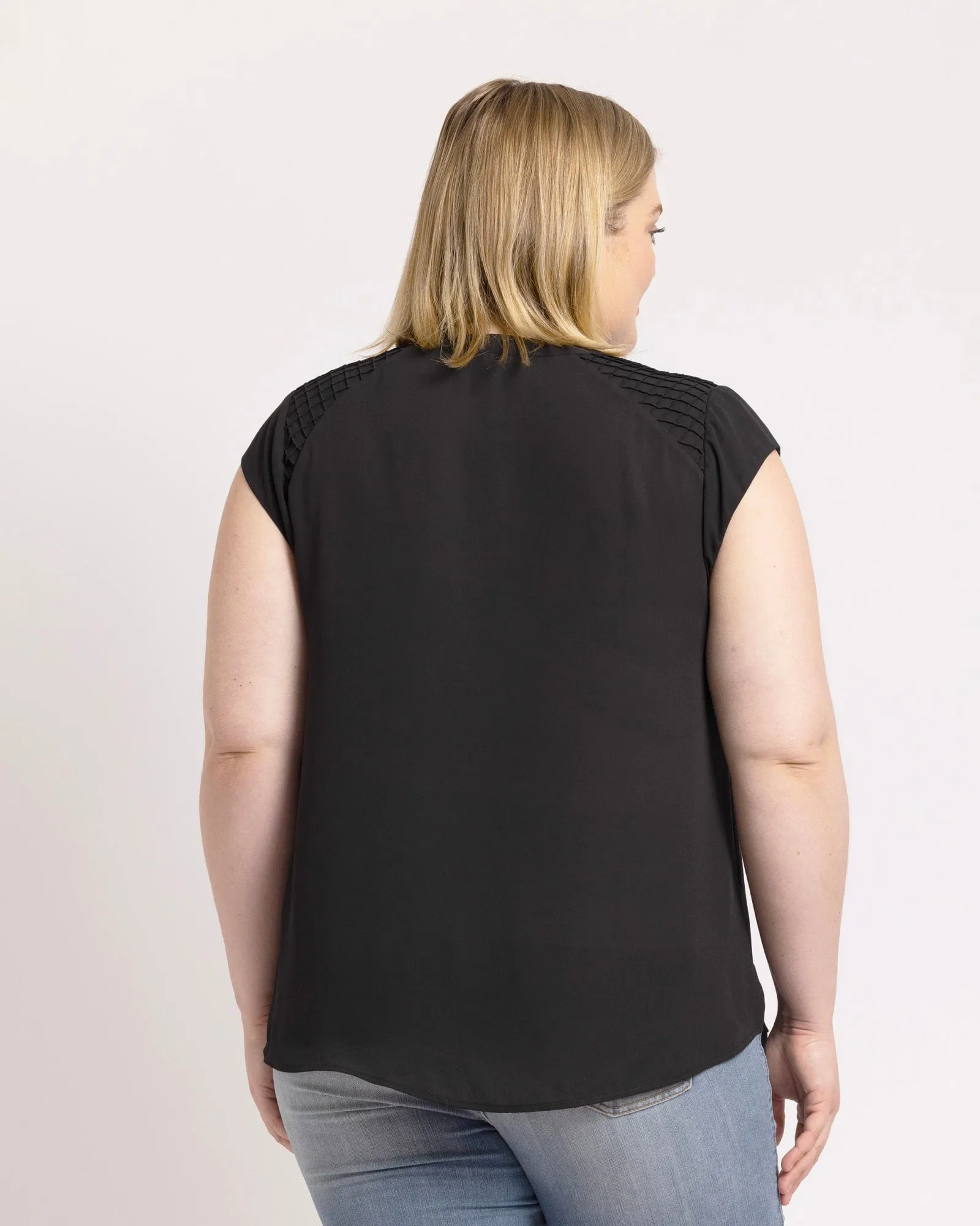 Adalee Cap Sleeve Top with Lace | BLACK