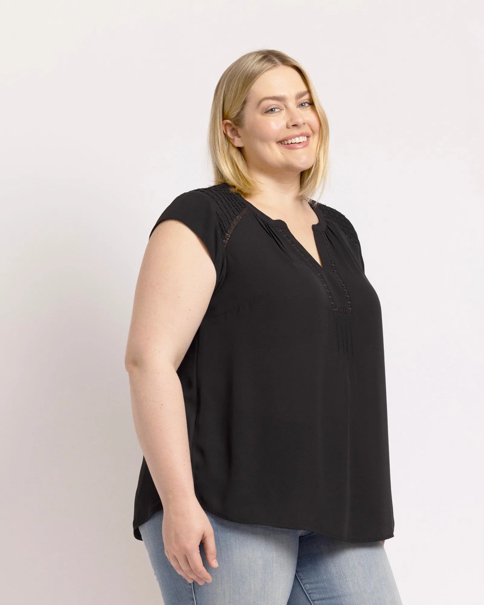Adalee Cap Sleeve Top with Lace | BLACK