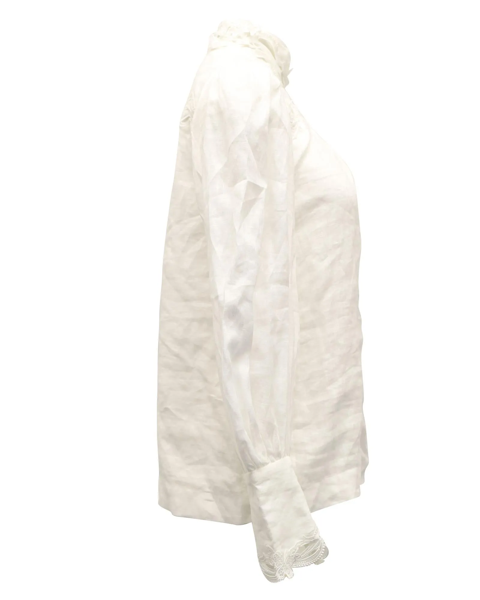 Airy Linen Longsleeve Blouse with Subtle Lace Detail