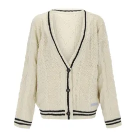 Amy Fashion - Beige V-neck Star Embroidery Cardigan