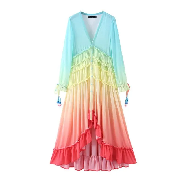 Amy Fashion - Bohemian Printing Gradient Elegant Maxi Dress
