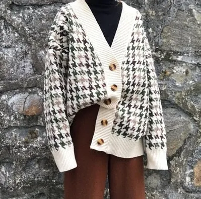 Amy Fashion - Casual Knitted Cardigan Oversize Button Front Contrast Stripe Cardigan