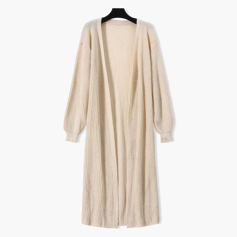 Amy Fashion - Casual Long Knitted Cardigan women V-Neck sweater