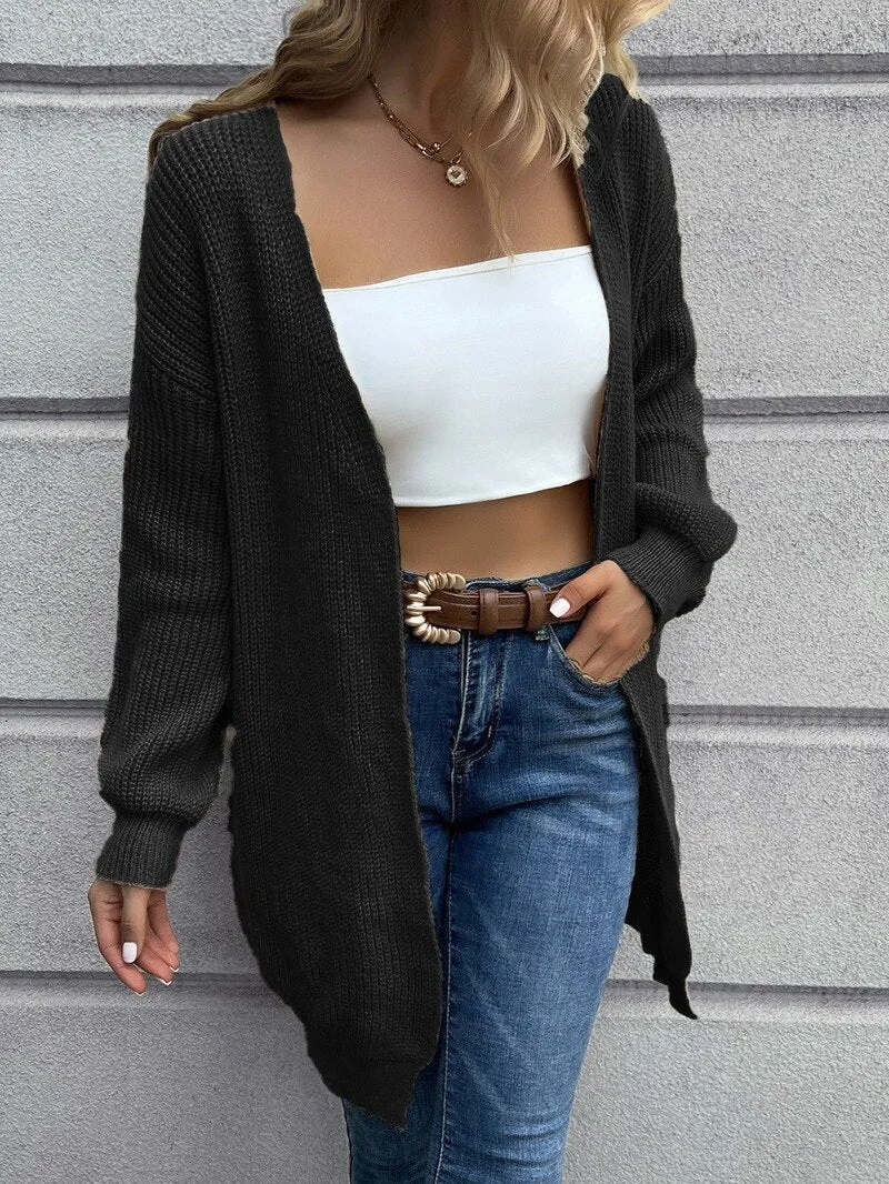 Amy Fashion - Casual Long Knitted Cardigan women V-Neck sweater