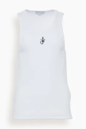 Anchor Embroidered Tank Top in White