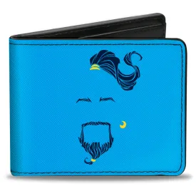 Bi-Fold Wallet - Aladdin 2019 Genie Face   AT YOUR SERVICE Blues Yellow