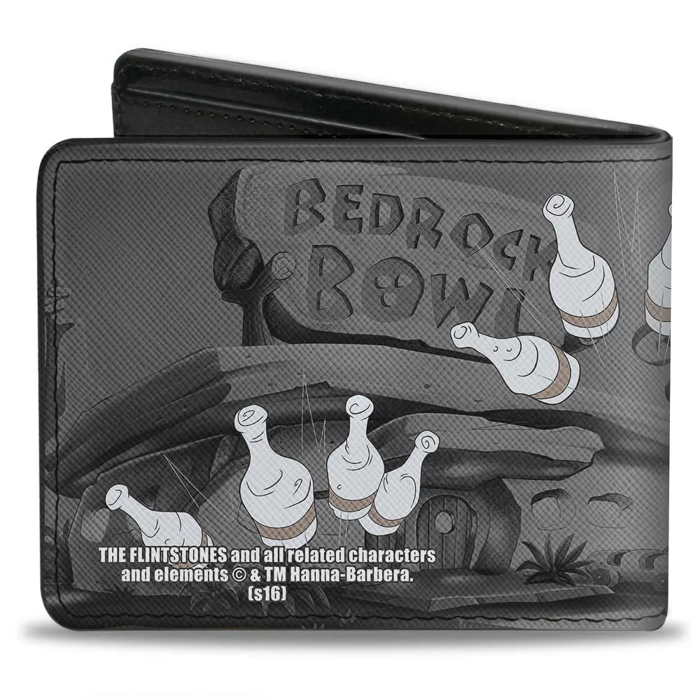 Bi-Fold Wallet - Fred Bowling Pose   BEDROCK BOWL Bowling Pins Black Grays