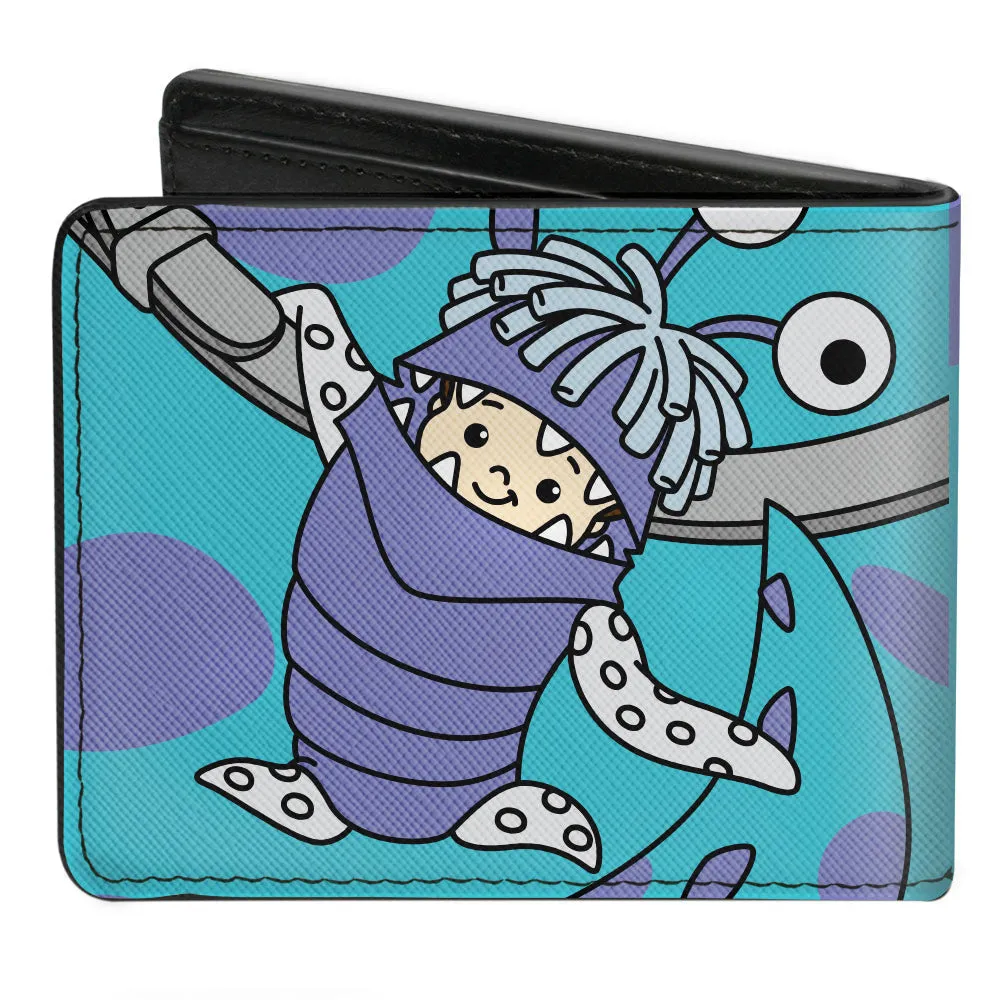 Bi-Fold Wallet - Monsters Inc. Sulley Hands   Boo Monster Hanging On Pose Blues Purples