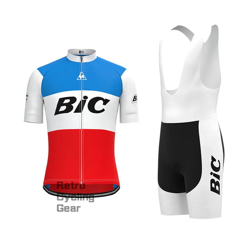 BIC White Blue Retro Long Sleeve Cycling Kit