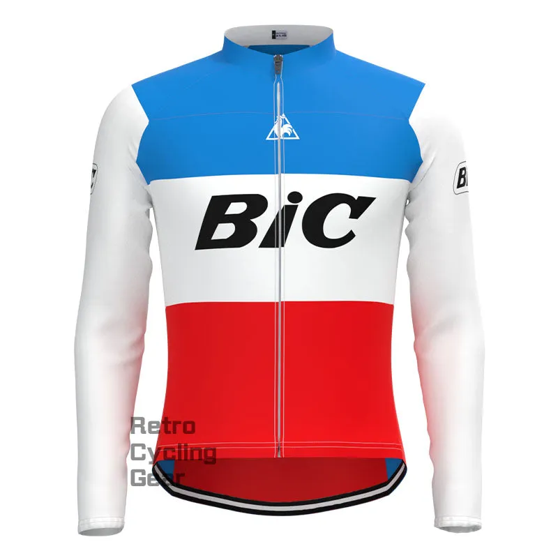 BIC White Blue Retro Long Sleeve Cycling Kit