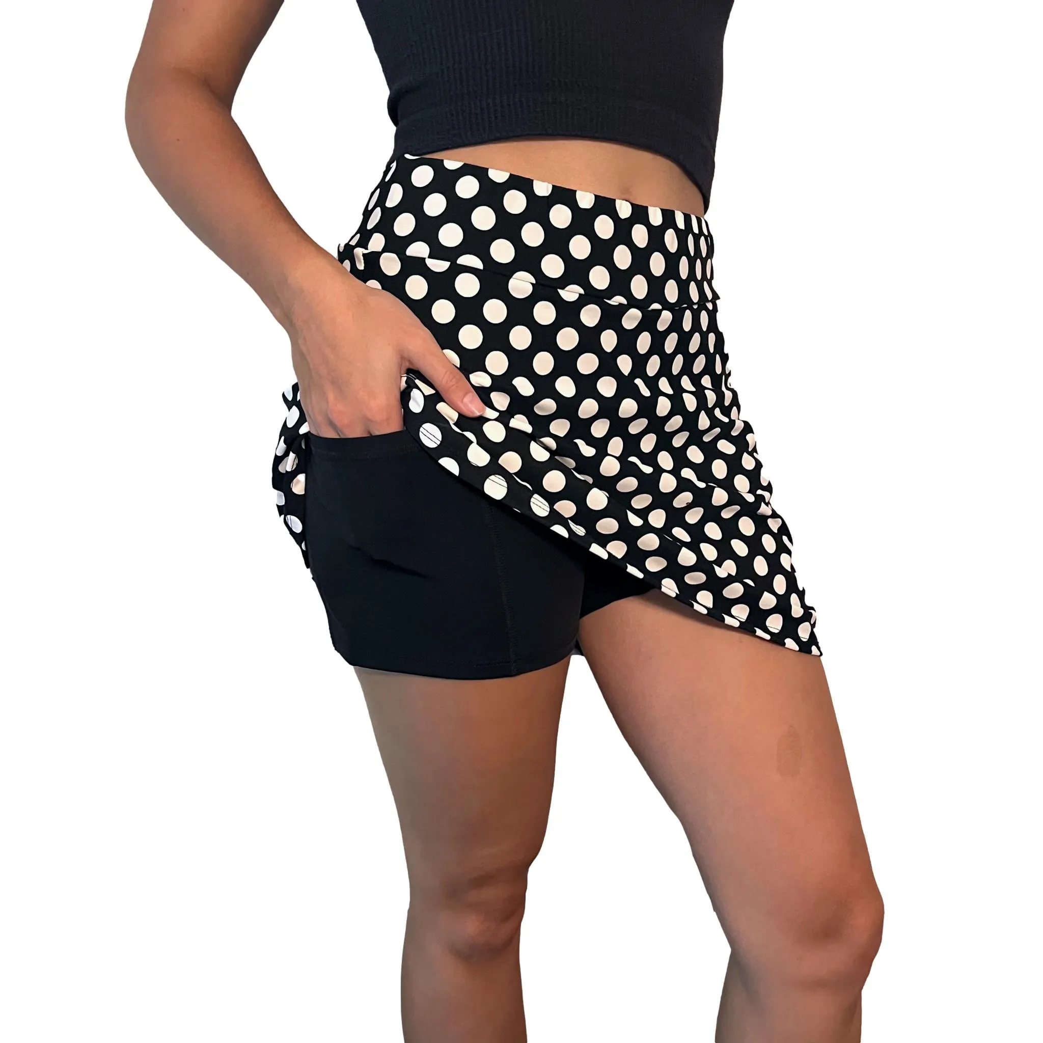Black and White Polka Dot Athletic Slim Golf Skort