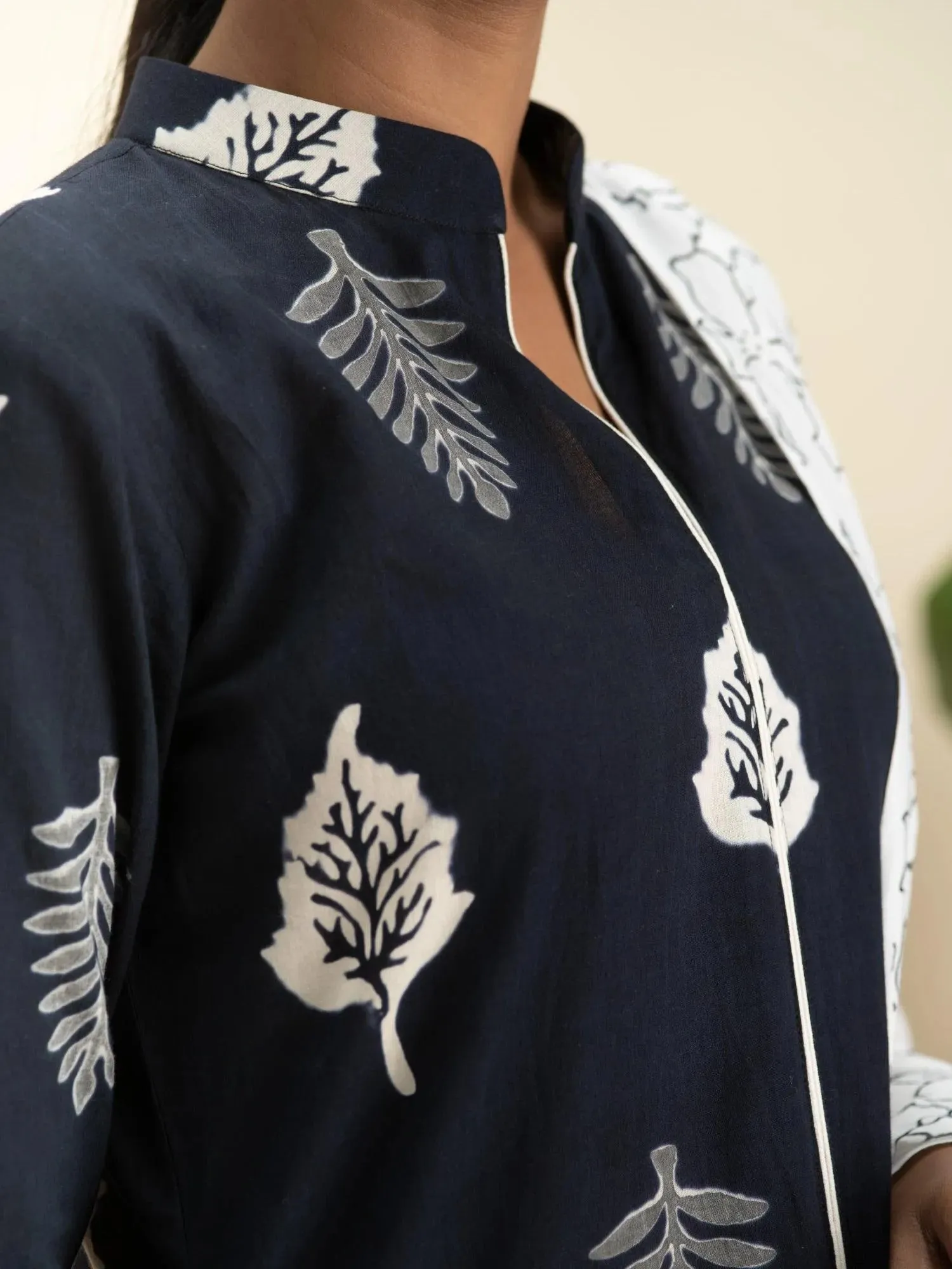 Black Printed Cotton Straight Kurta With Palazzos & Dupatta