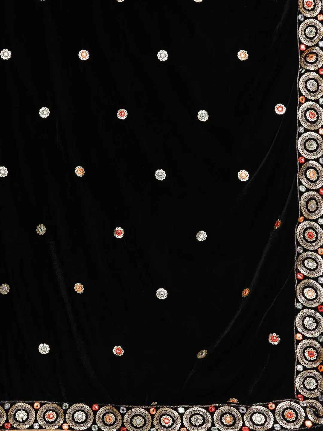 Black Solid Velvet Straight Kurta With Dupatta