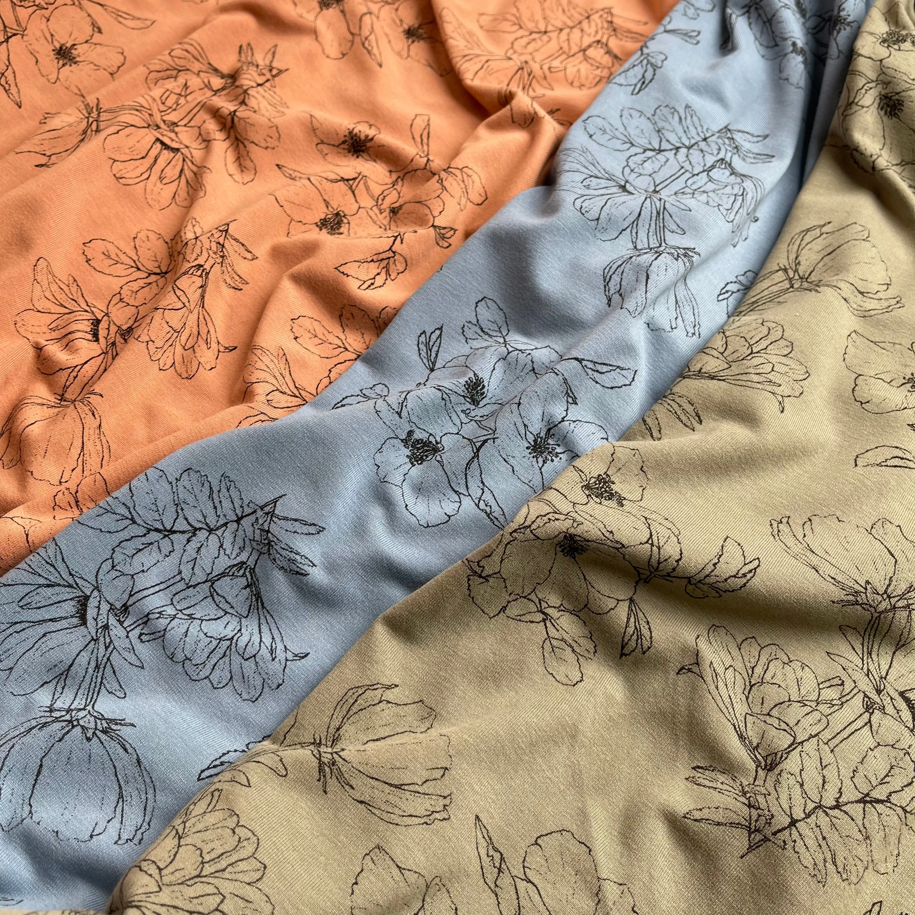 Botanical Flowers in Peach Bamboo Cotton Jersey