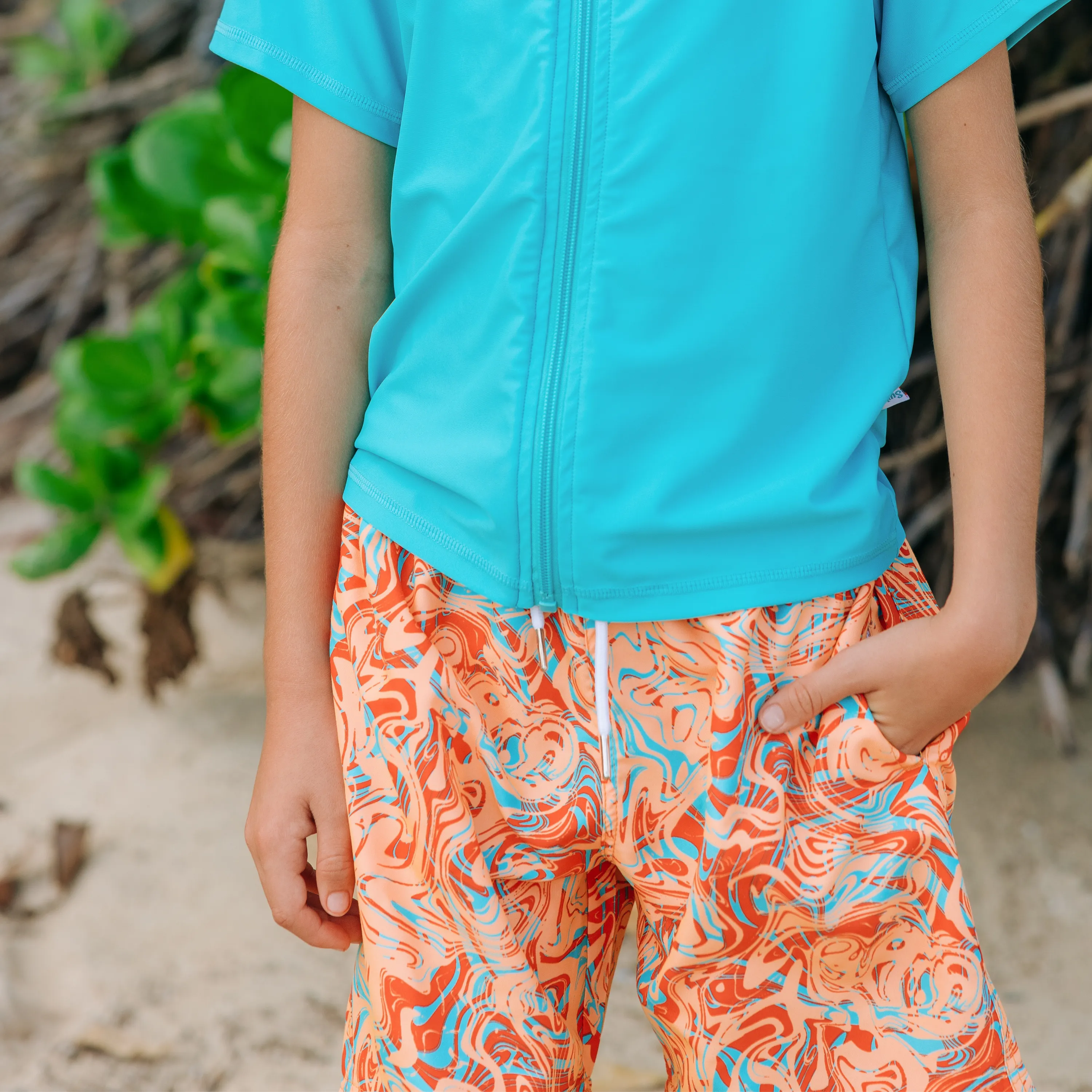 Boys Swim Trunks Boxer Brief Liner (sizes 6-14) | "Swirl"