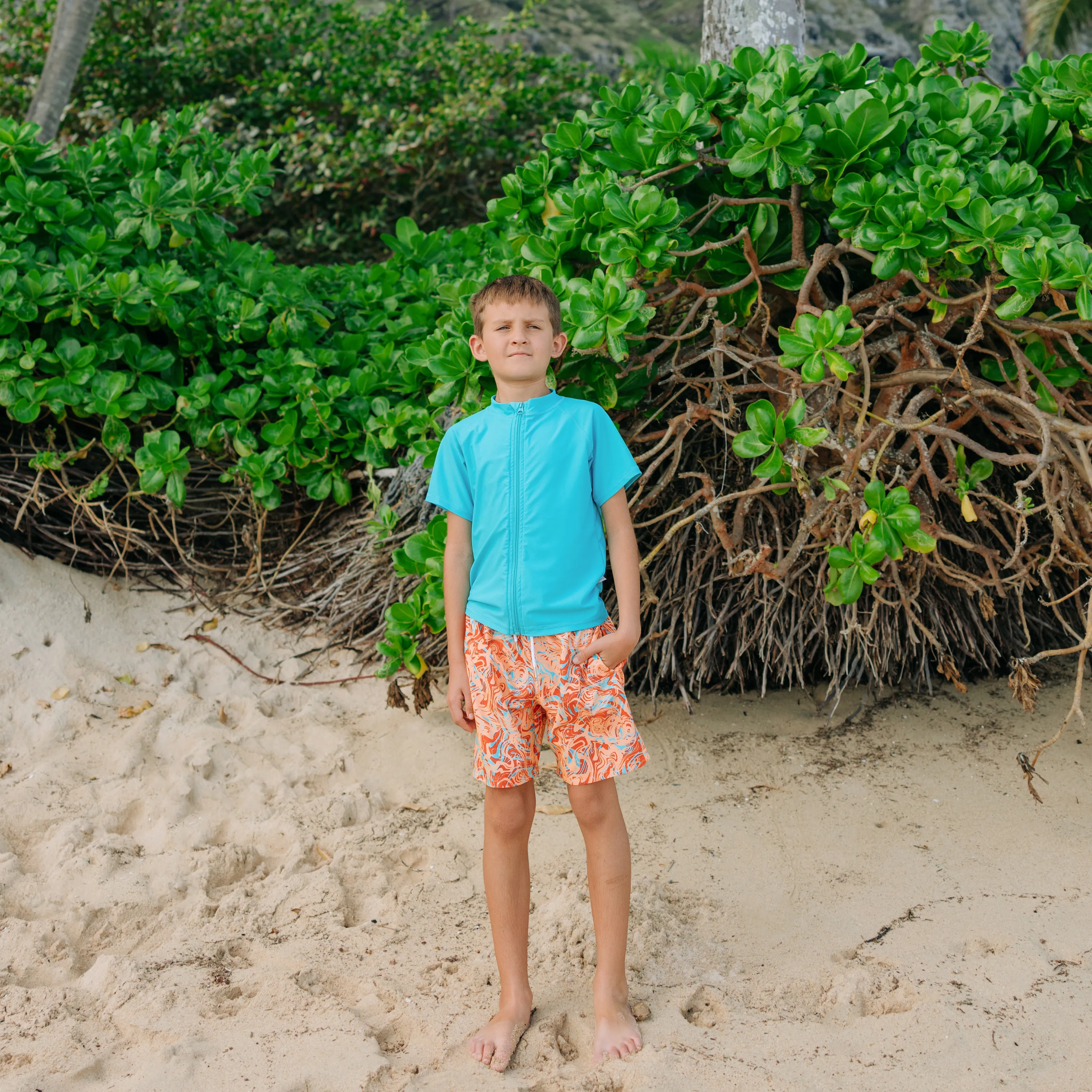 Boys Swim Trunks Boxer Brief Liner (sizes 6-14) | "Swirl"