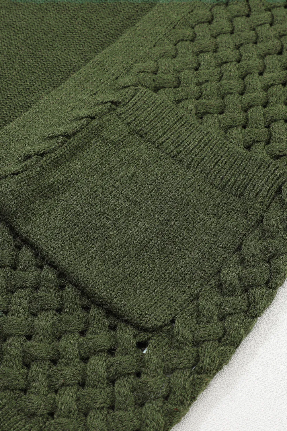 Brown Open Front Woven Texture Knitted Cardigan with Pockets
