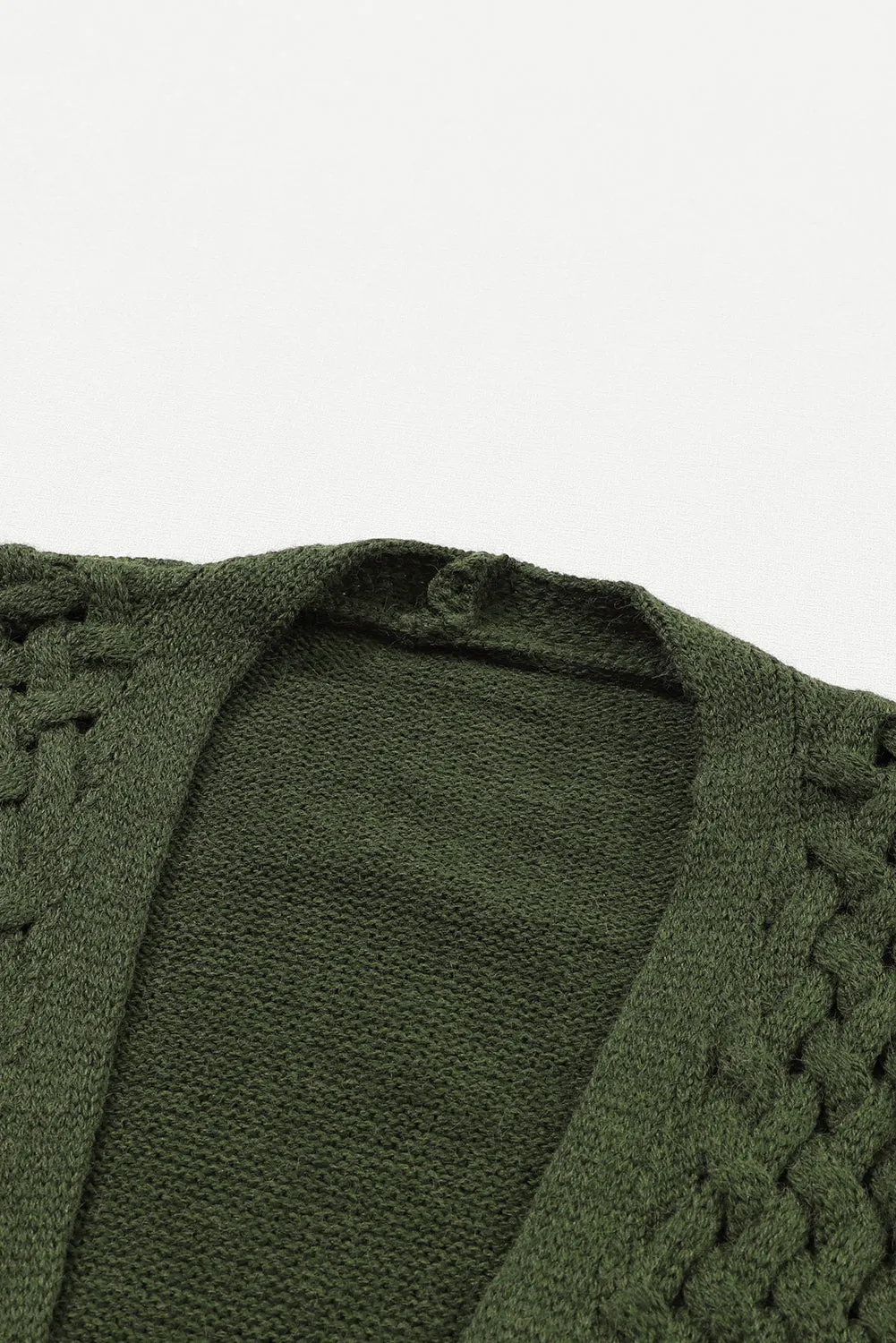Brown Open Front Woven Texture Knitted Cardigan with Pockets