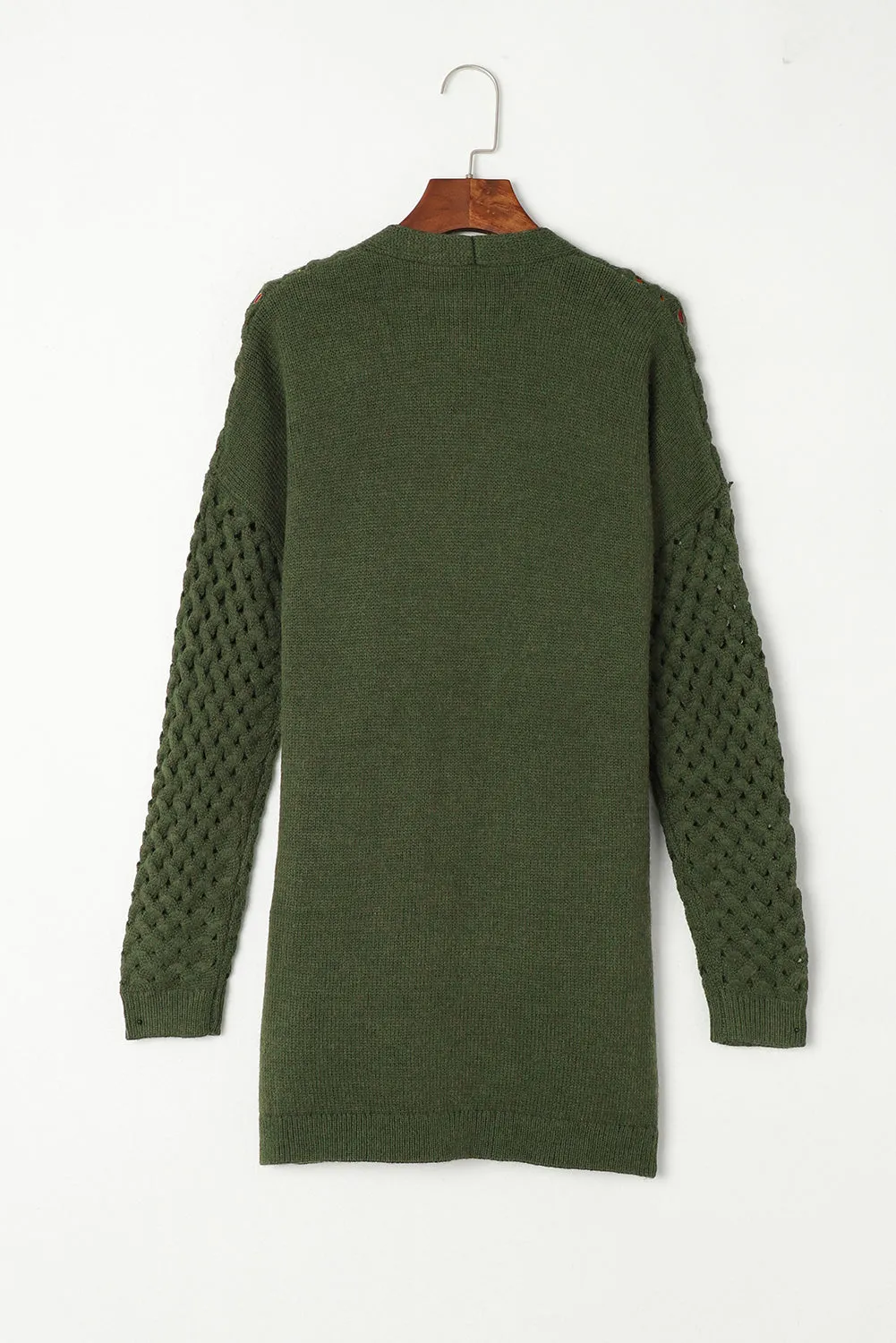 Brown Open Front Woven Texture Knitted Cardigan with Pockets