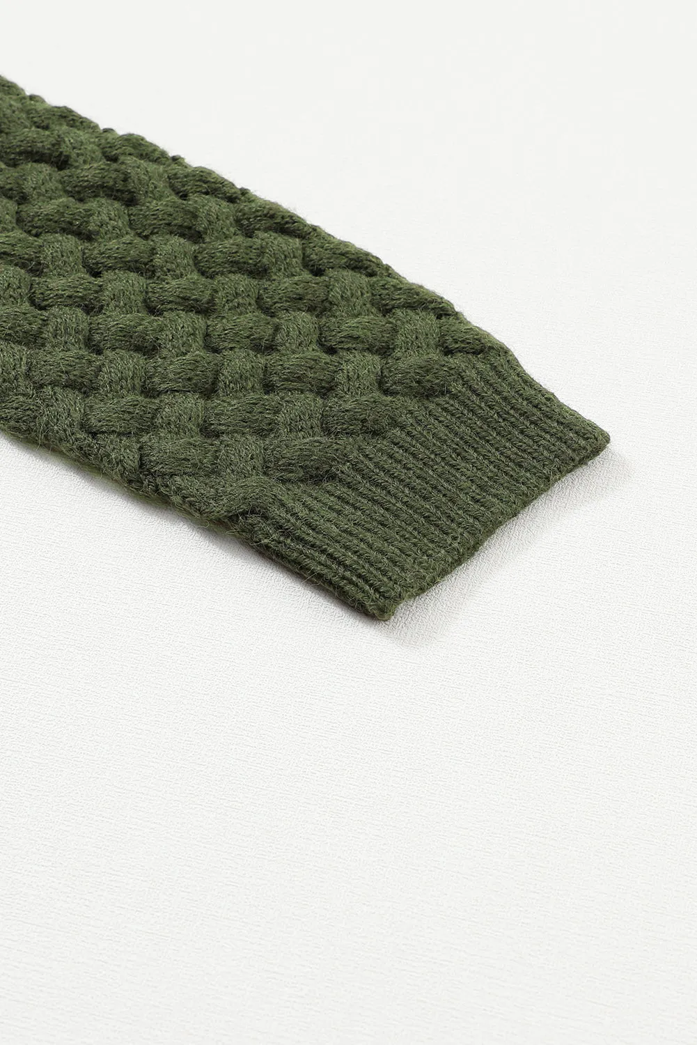 Brown Open Front Woven Texture Knitted Cardigan with Pockets