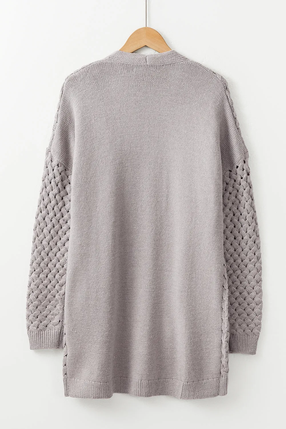 Brown Open Front Woven Texture Knitted Cardigan with Pockets