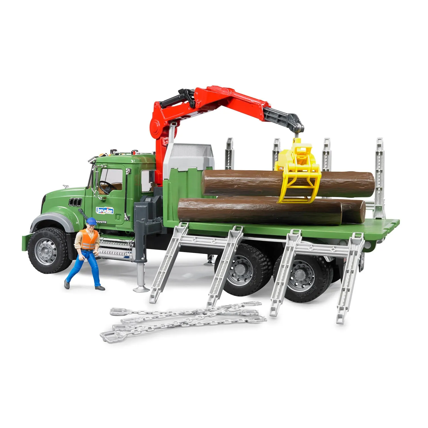 Bruder MACK Granite Timber Truck with Loading Crane and 3 Tree Trunk Logs, 02824