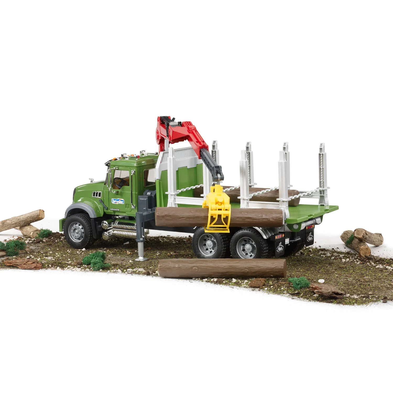 Bruder MACK Granite Timber Truck with Loading Crane and 3 Tree Trunk Logs, 02824