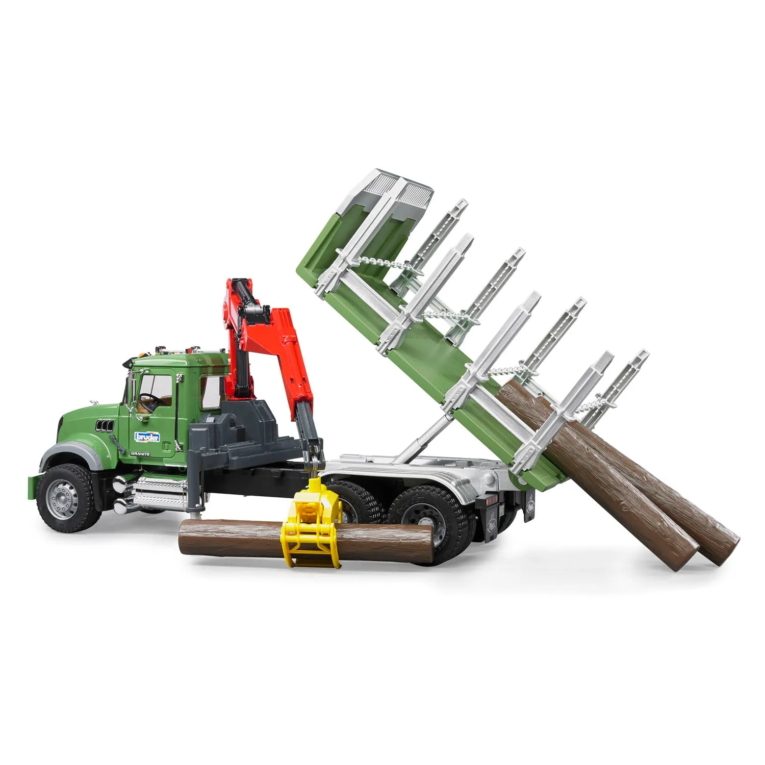 Bruder MACK Granite Timber Truck with Loading Crane and 3 Tree Trunk Logs, 02824