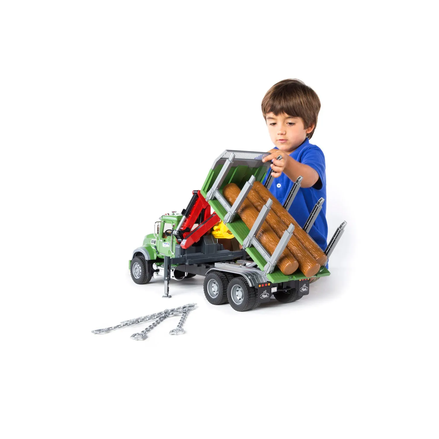 Bruder MACK Granite Timber Truck with Loading Crane and 3 Tree Trunk Logs, 02824