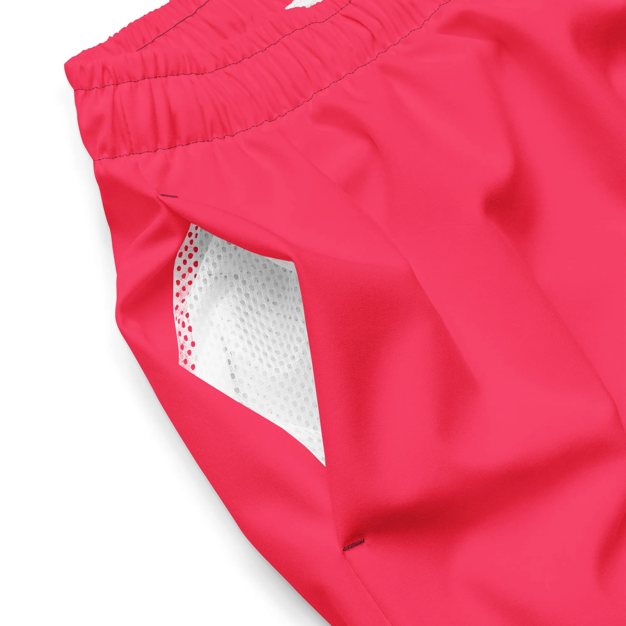 Candy Red Swimming Trunks with Rainbow Pocket