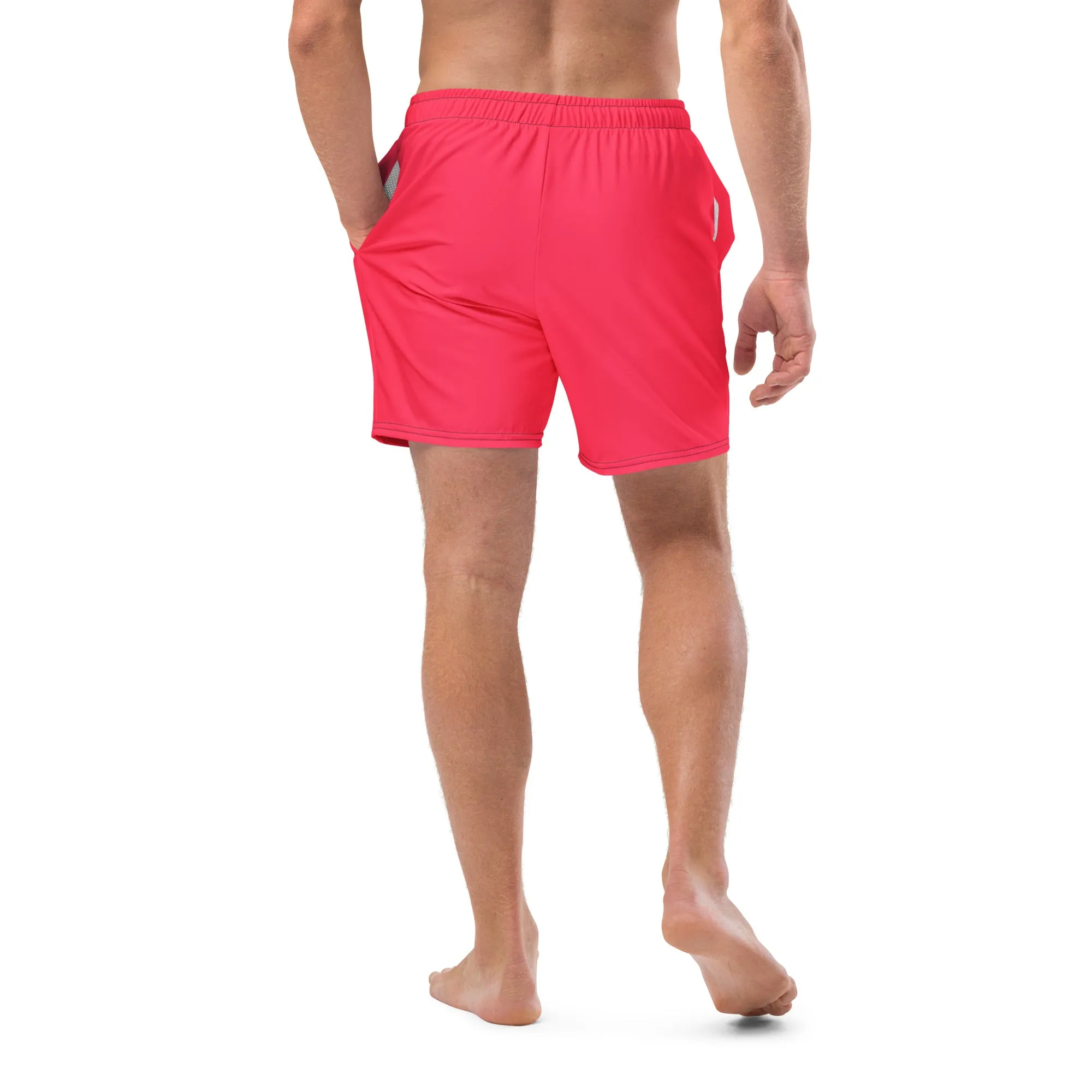 Candy Red Swimming Trunks with Rainbow Pocket