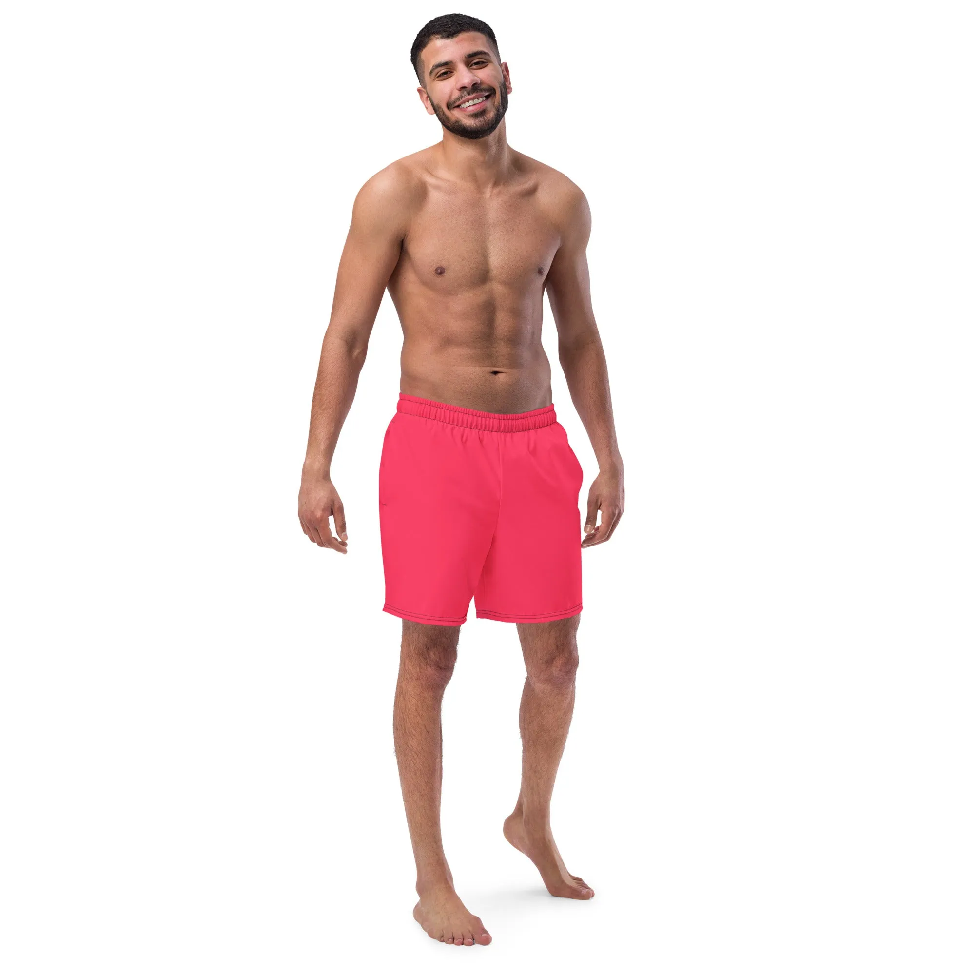 Candy Red Swimming Trunks with Rainbow Pocket