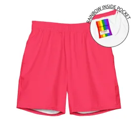 Candy Red Swimming Trunks with Rainbow Pocket