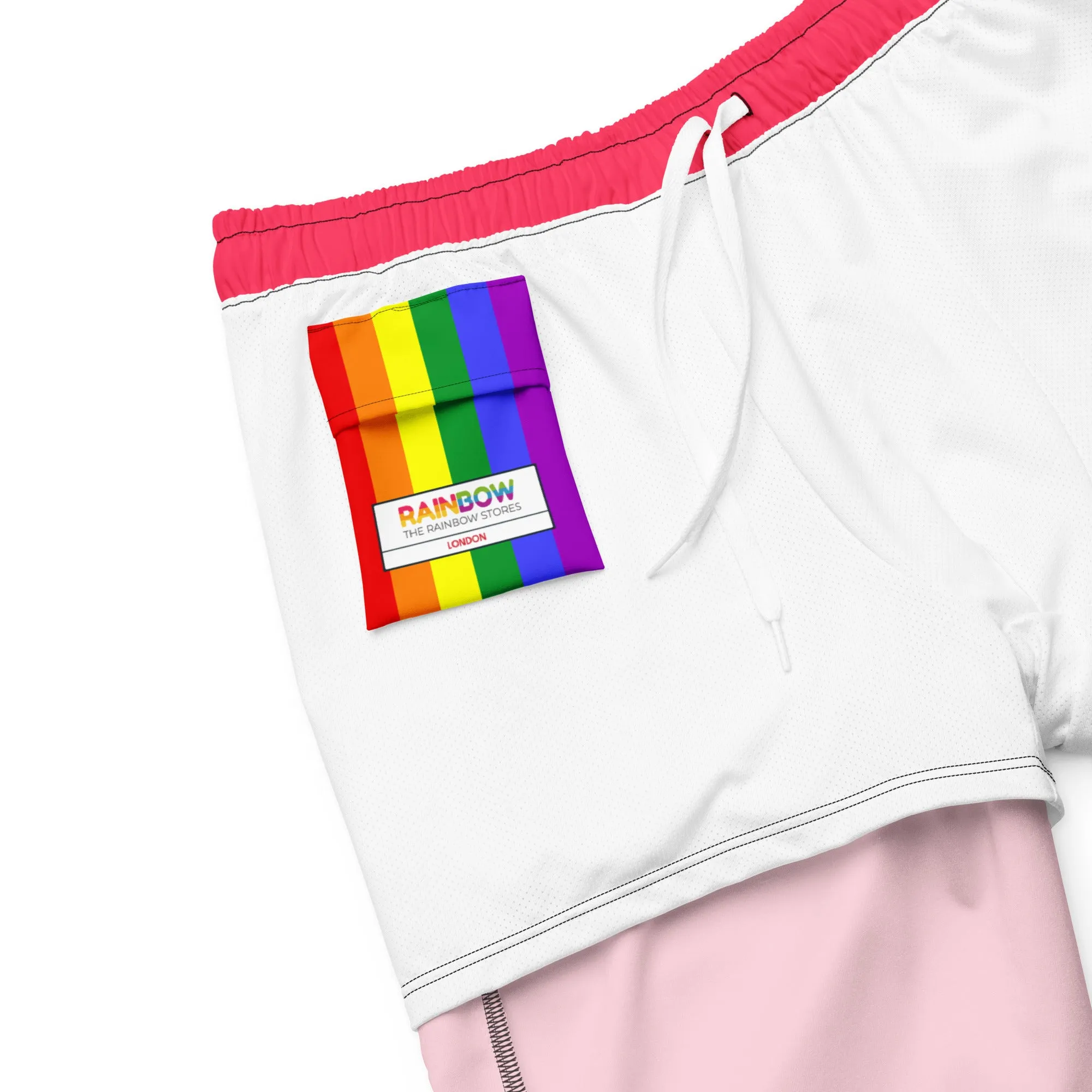 Candy Red Swimming Trunks with Rainbow Pocket