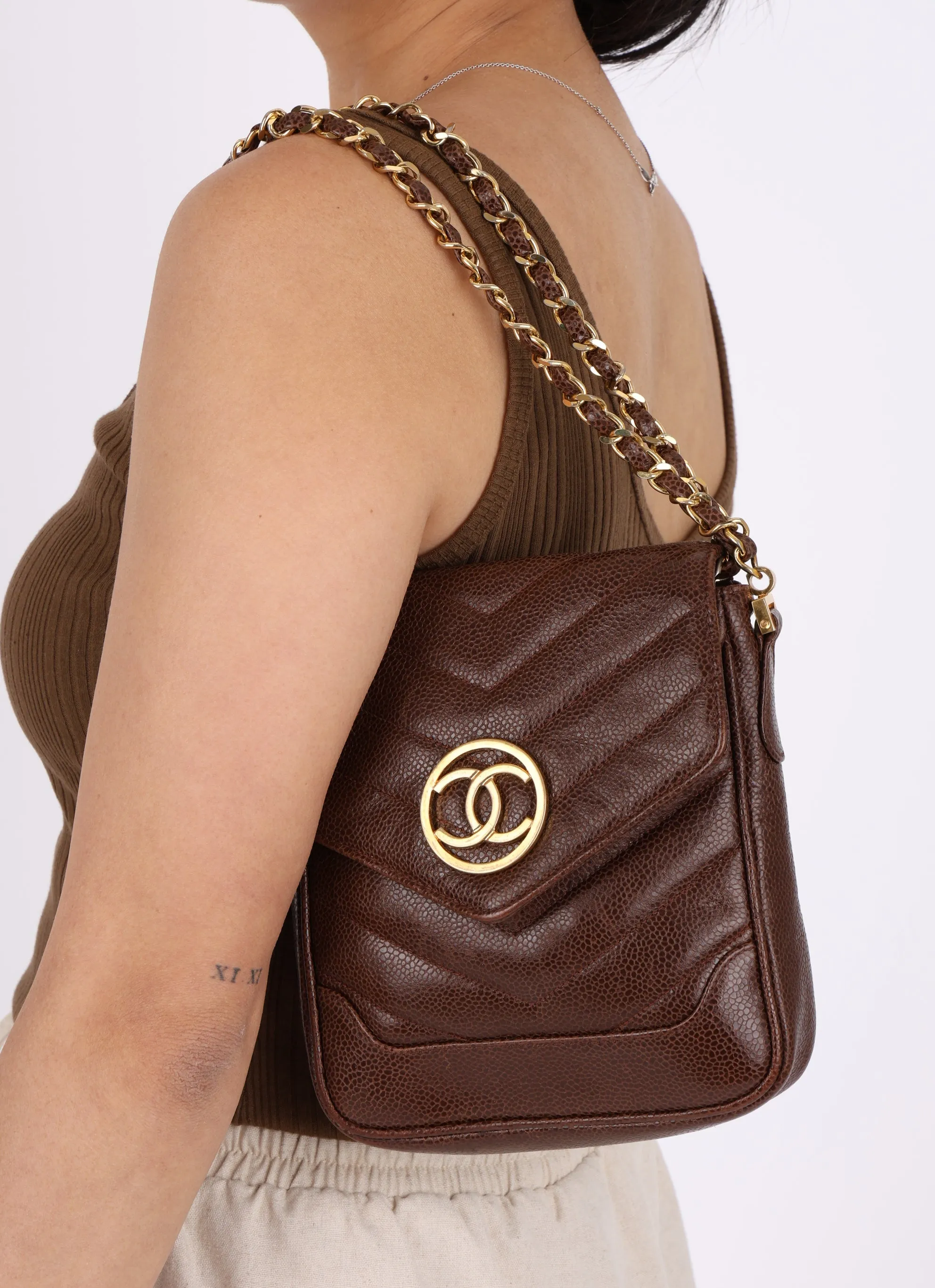 Chanel 1991 Caviar Chevron Crossbody