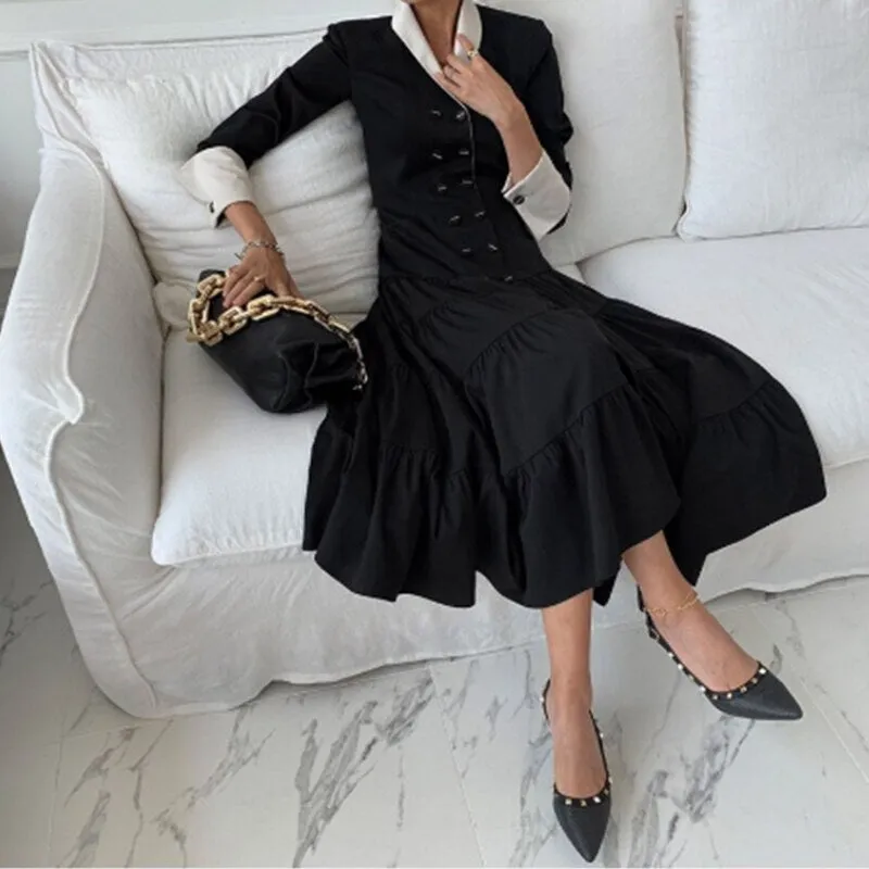 Christmas Gift Deanwangkt elegant chic simple solid patchwork suit dress elegant fashion OL women's dress spring outgoing dress elegant streetwear