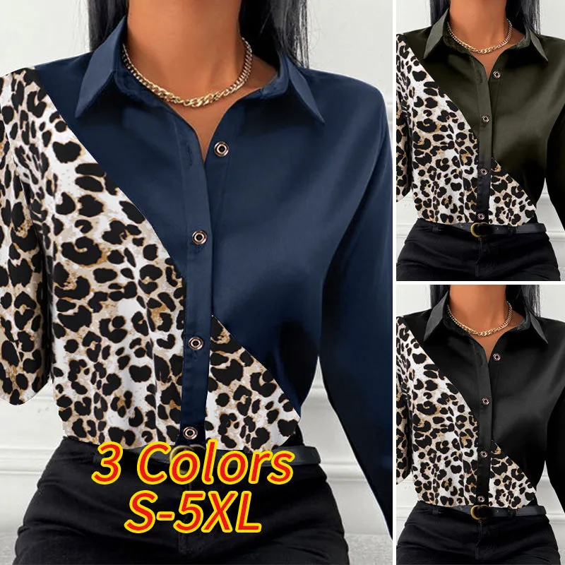 deanwangkt ZANZEA Autumn Women Full Sleeve Blouse Blusa Leopard stitching Lapel Chemise Bohemian Fashion Elegant Work OL Party Retro Tops