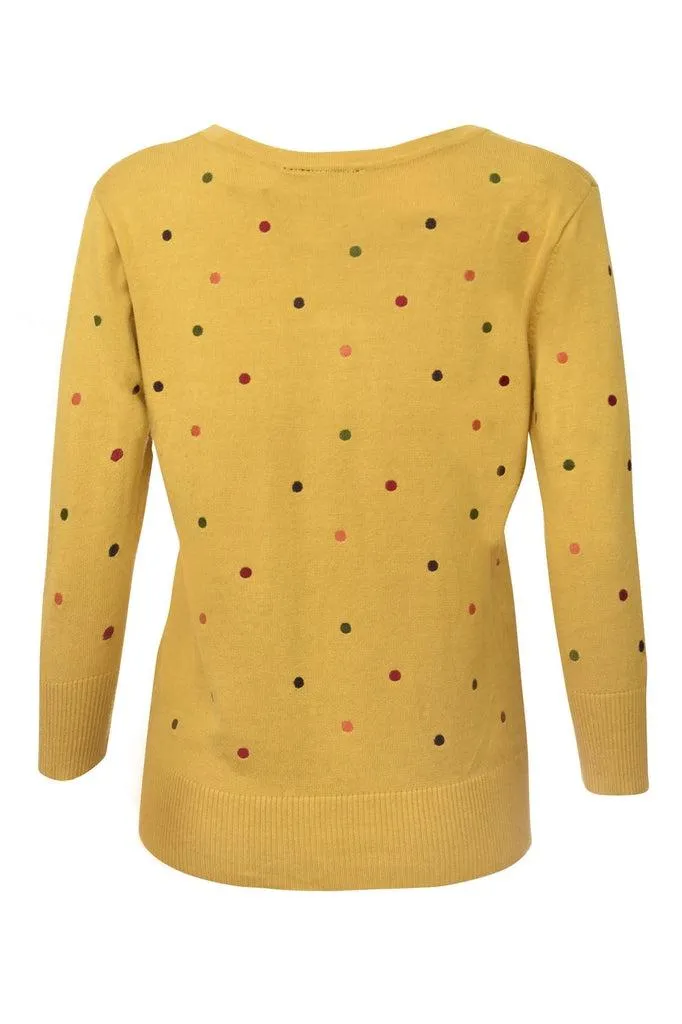 Diana Mustard Polka Dot Cardigan