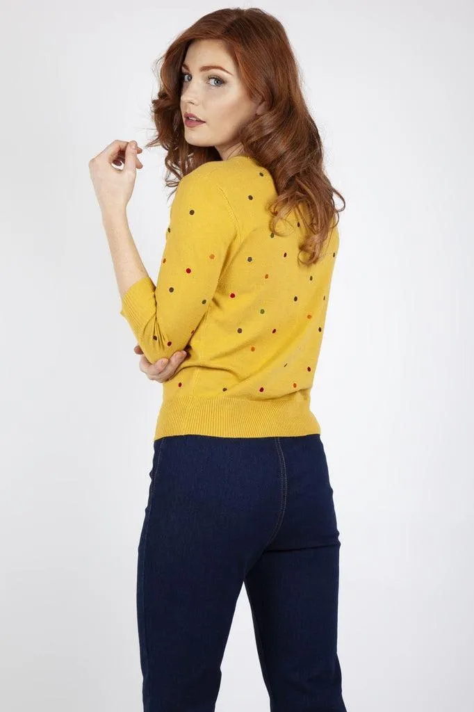 Diana Mustard Polka Dot Cardigan