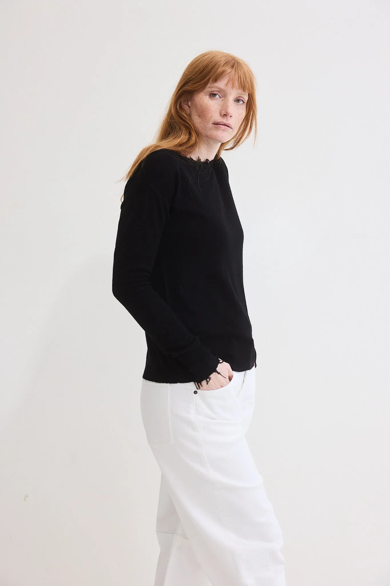 Distressed Light Cashmere Sweater
