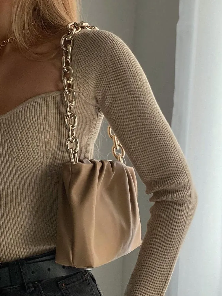 DressBetty - Stylish Chic Beige Knitted Cropped Blouses
