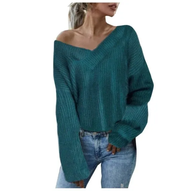 DressBetty - Women Knitted Sweater Solid Sweater Long Sleeve Knitted Jersey Loose Waist Thermal Sweater Thick Knitted Sweatshirt