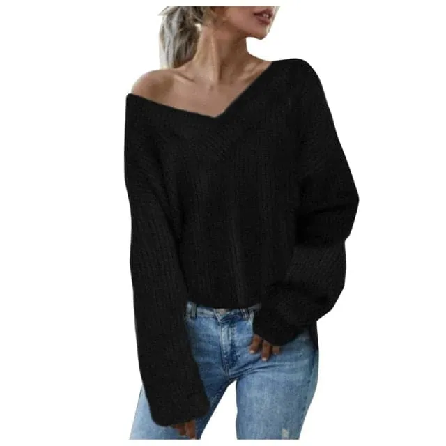 DressBetty - Women Knitted Sweater Solid Sweater Long Sleeve Knitted Jersey Loose Waist Thermal Sweater Thick Knitted Sweatshirt