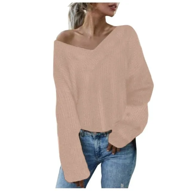 DressBetty - Women Knitted Sweater Solid Sweater Long Sleeve Knitted Jersey Loose Waist Thermal Sweater Thick Knitted Sweatshirt