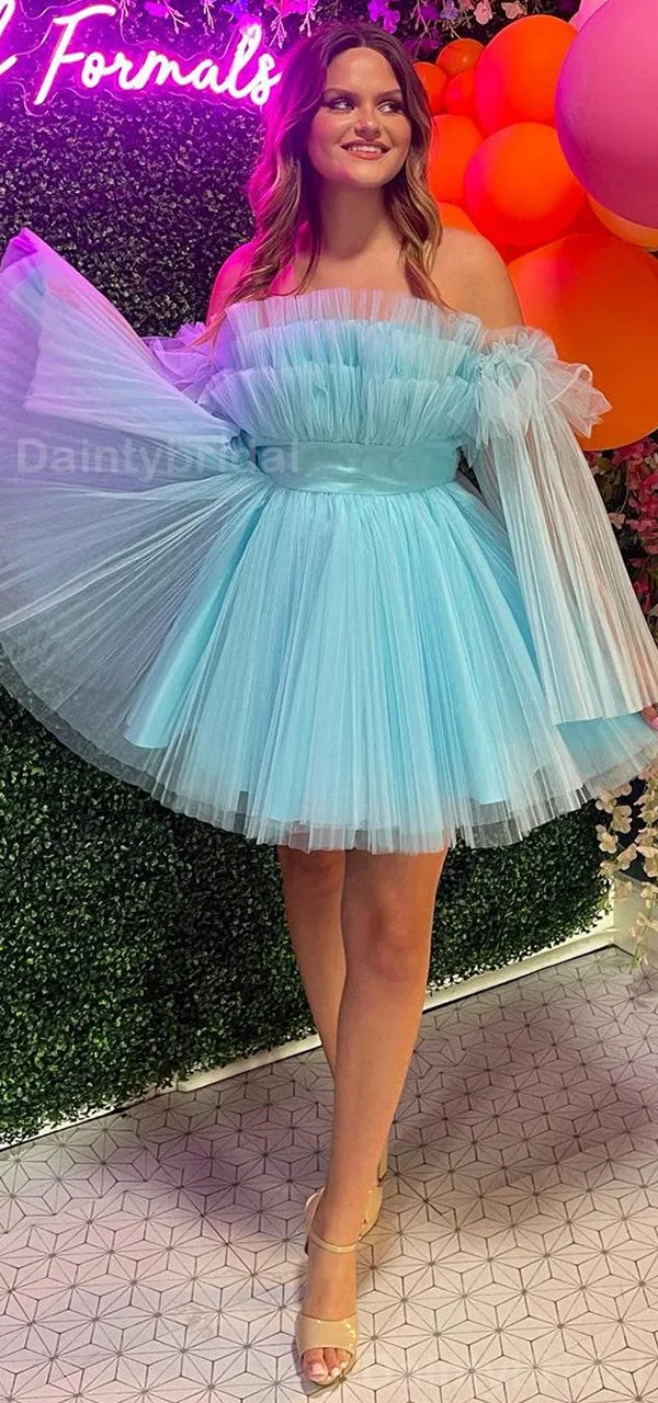 Elegant A-line Tulle Light Blue Short Homecoming Dresses Online, HD0733