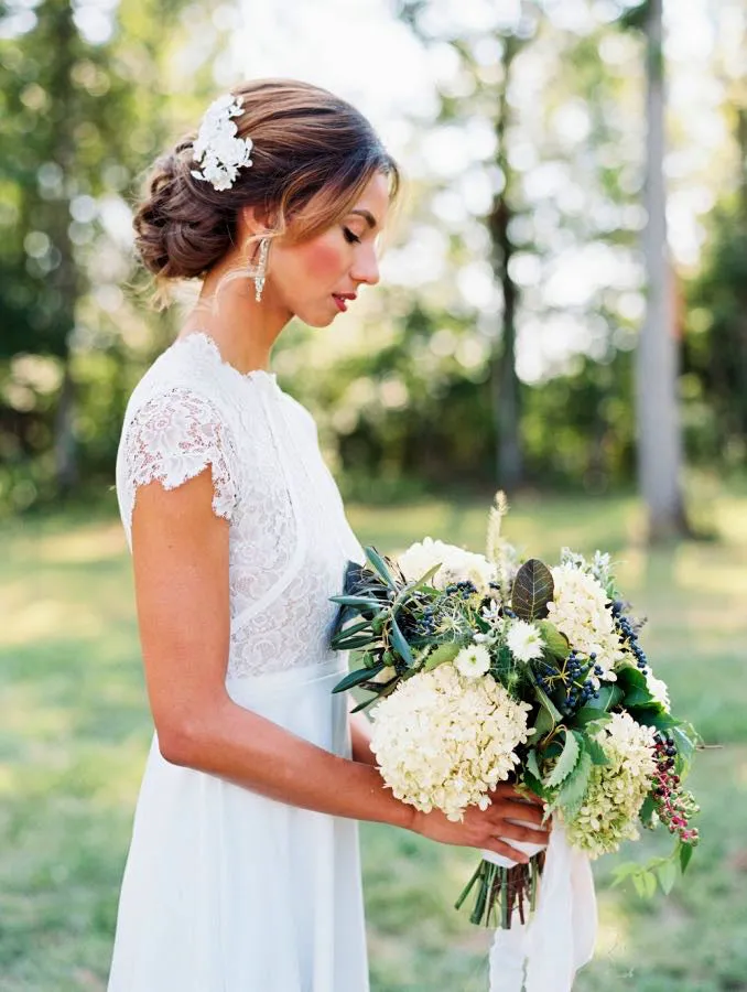 Elegant Cap Sleeve Unique Neckline Lace Satin Wedding Dresses,DB0151