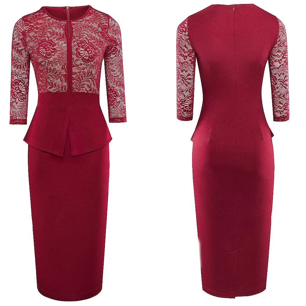 Elegant intellectual slim slimming hip skirt fashion lace stitching dress women