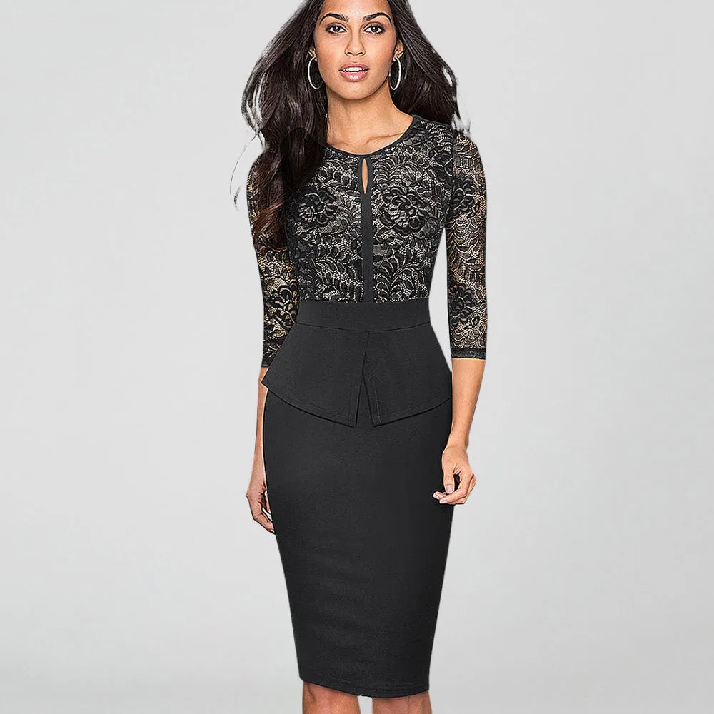 Elegant intellectual slim slimming hip skirt fashion lace stitching dress women