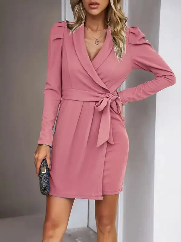 Elegant Women's Dress Long Sleeve Waisted Dress